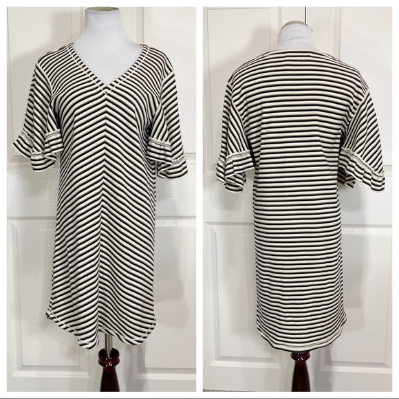 SEE BY CHLOE Striped Flutter-Sleeve V-Neck Short Dress - Picture 3 of 10